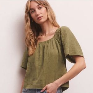 Z Supply No Rules Gauze Cropped Olive Green Small